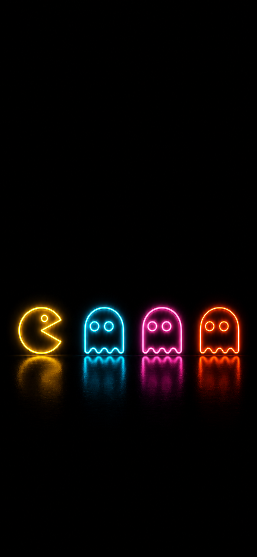 Minimal glowing neon arcade-inspired icons on a pure black background.