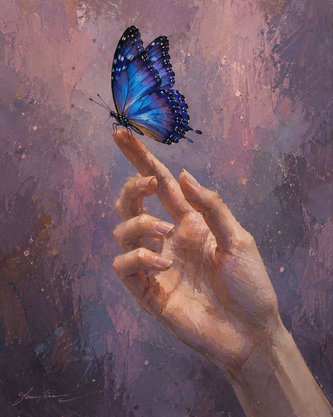 Blue Butterfly On Fingertip Wallpaper for phone wallpaper