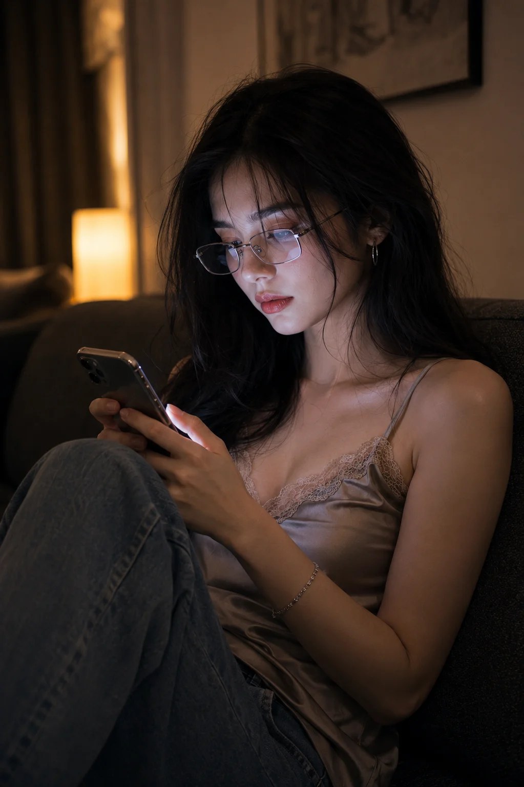 fashion portrait, shown with smartphone-style photo styling