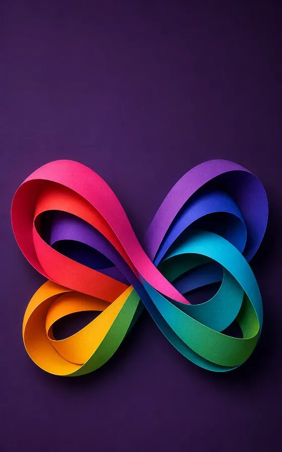 Samsung Galaxy Tab abstract wallpaper with colorful folded paper ribbons forming an infinity-knot shape on a dark purple background.