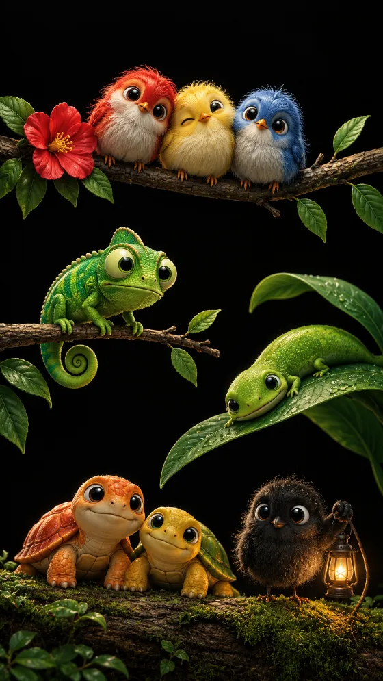 Forest Friends on Black Wallpaper for phone wallpaper