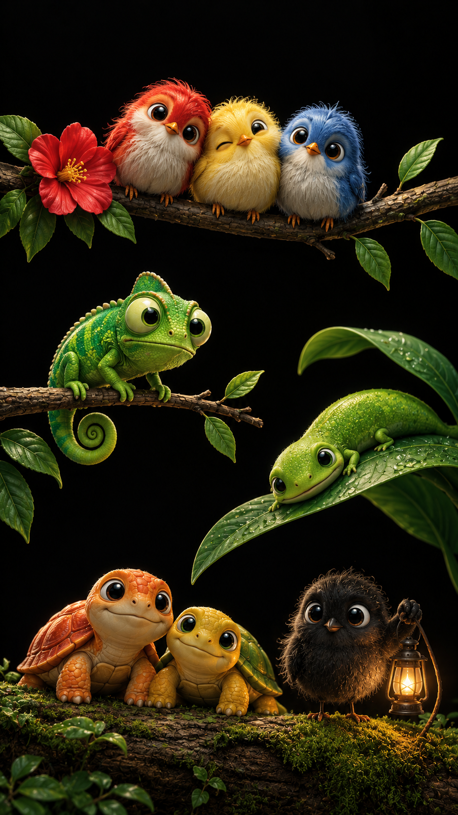 Forest Friends on Black Wallpaper for phone wallpaper