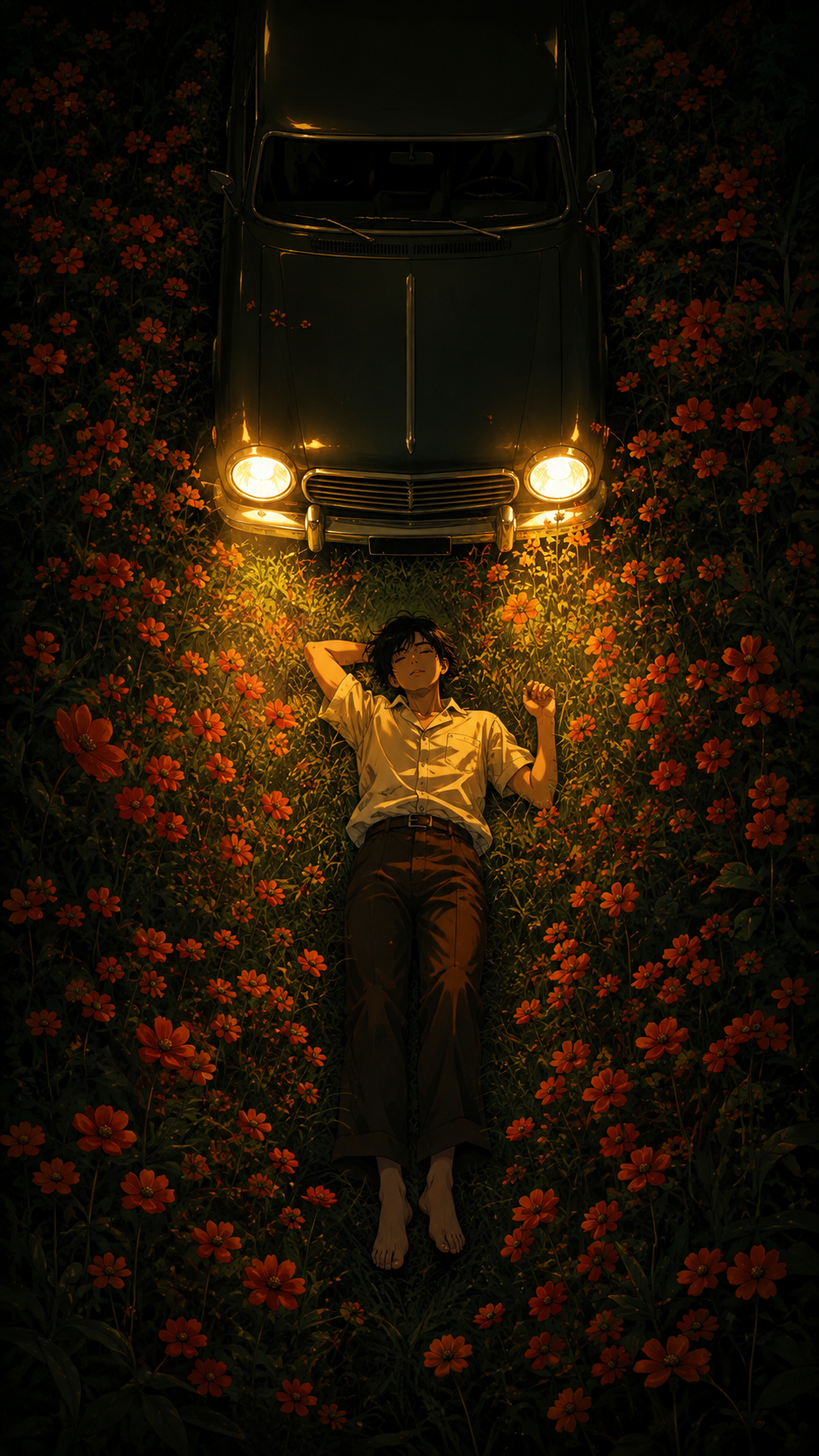 man art visual in vintage car scene, shown with source-matched illustration or render detail