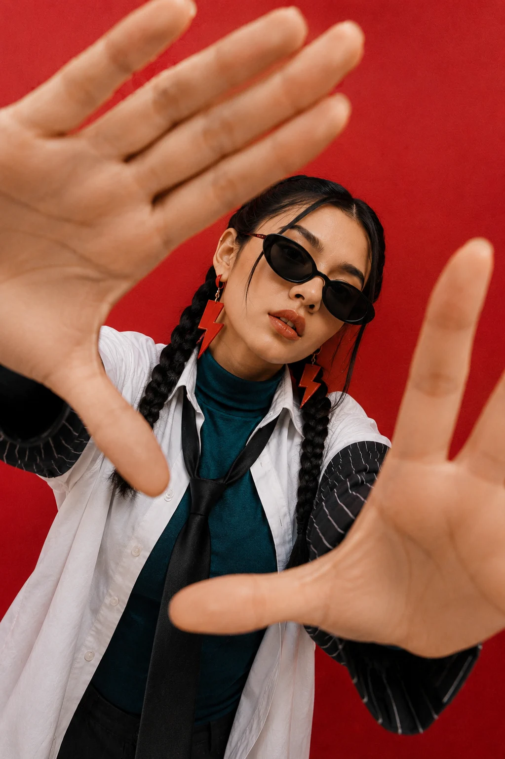 fashion portrait in studio, shown with editorial photo styling