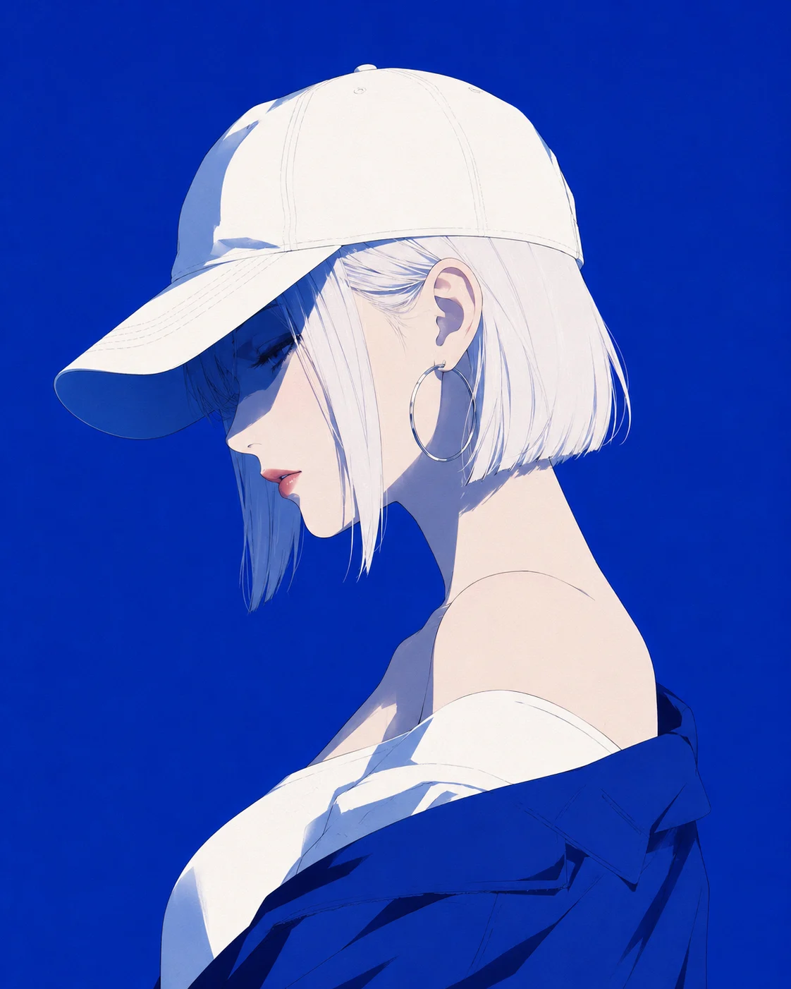 fashion portrait, woman, studio, standing pose, shown with poster-style visual styling.