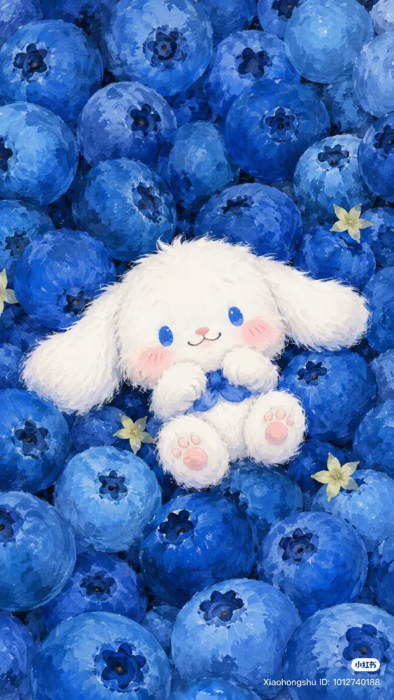 White Puppy Blueberry Art Wallpaper for phone wallpaper