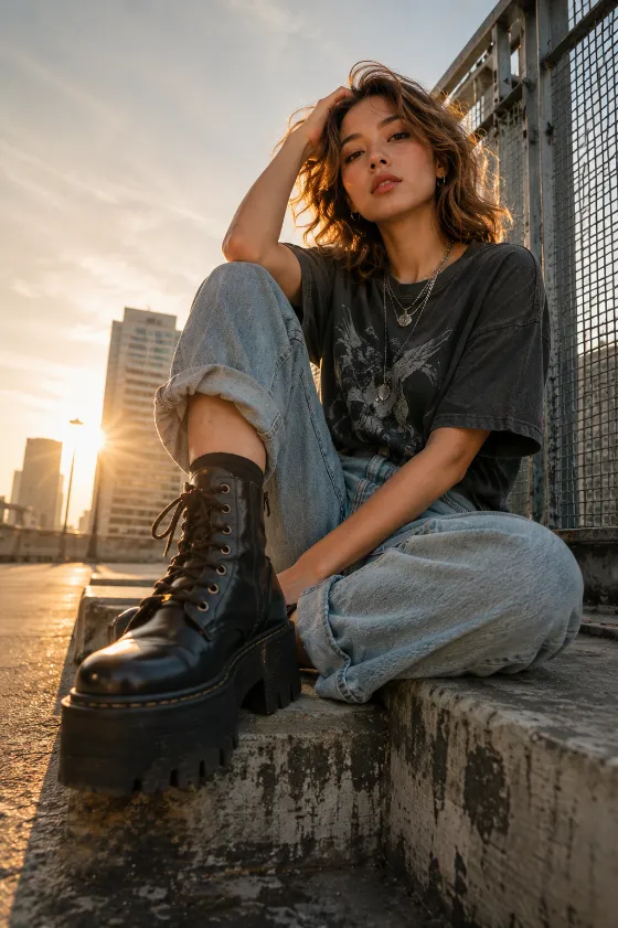 footwear in street, shown with editorial photo styling