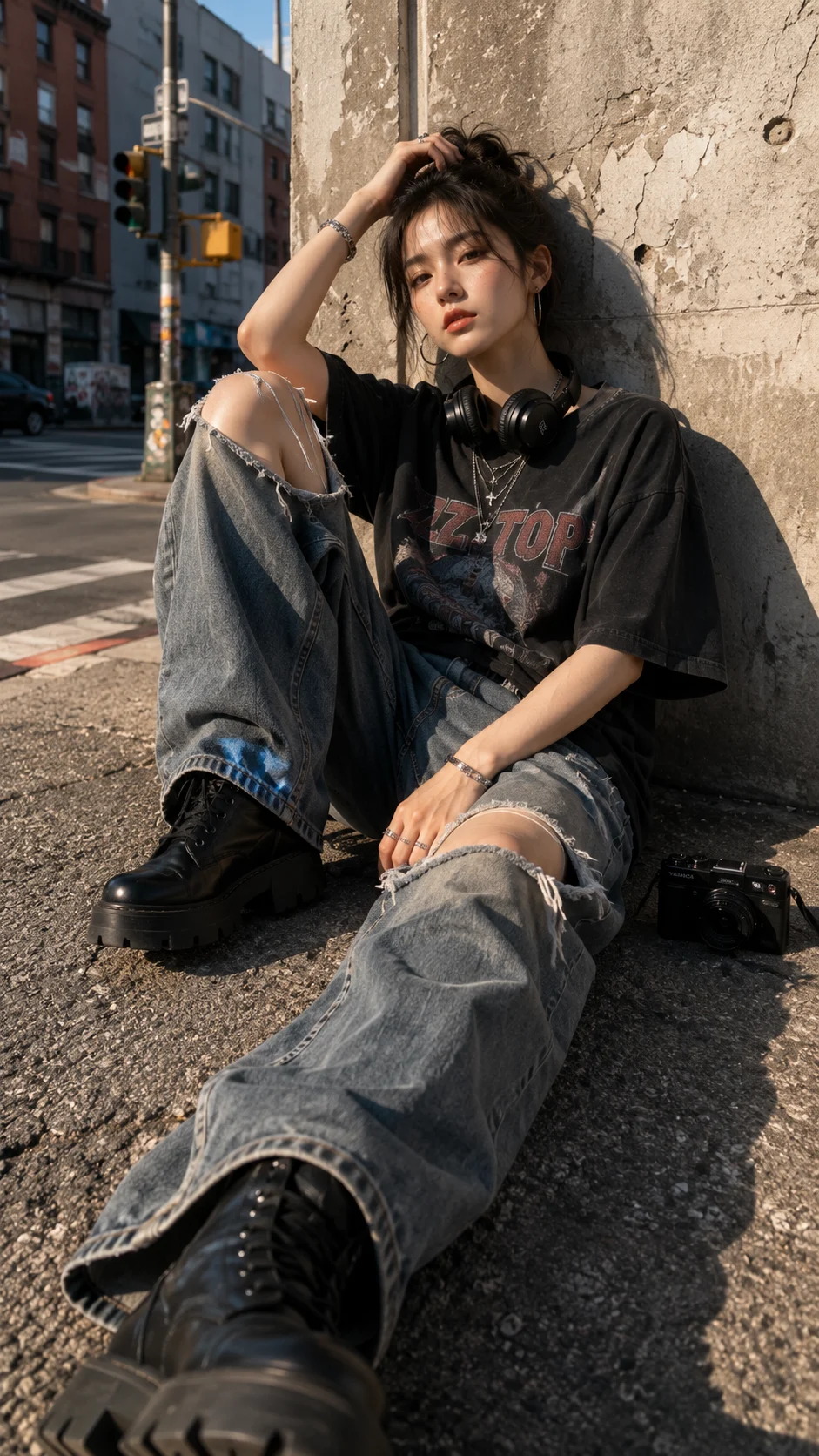 footwear in night street, shown with cinematic visual styling
