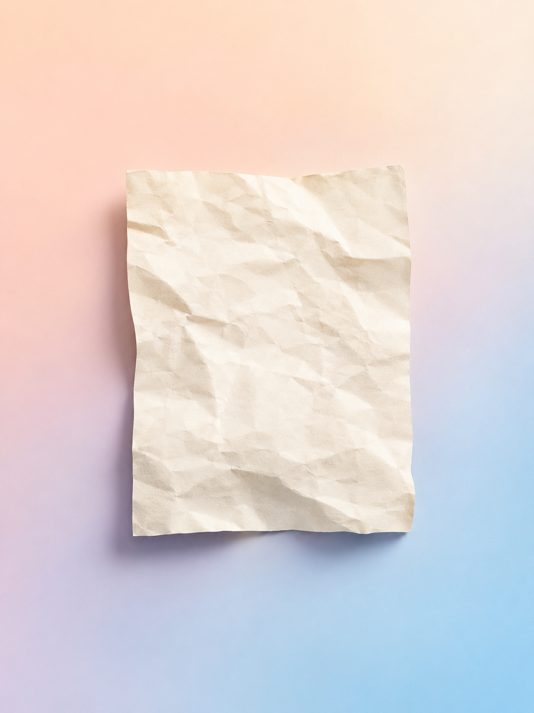 iPad lock screen wallpaper with tactile crumpled paper folds floating over a soft pastel split-gradient background.