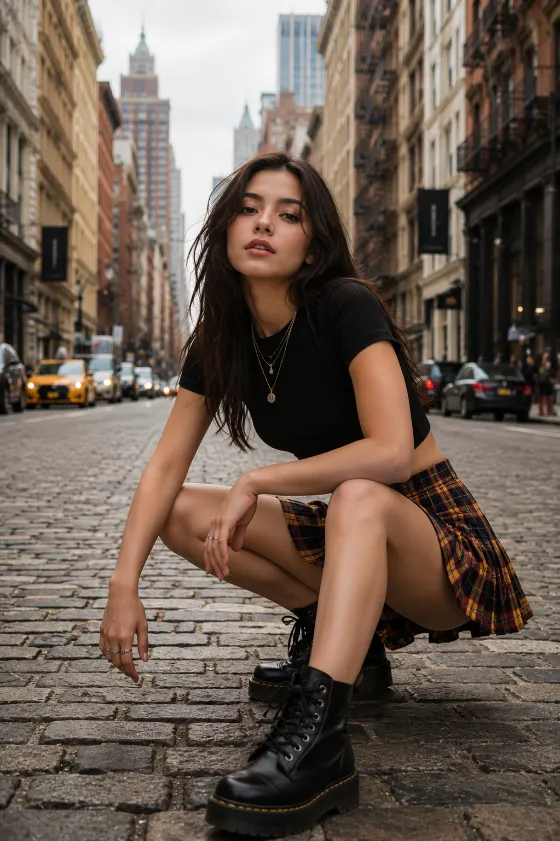 street style in night street, shown with editorial photo styling