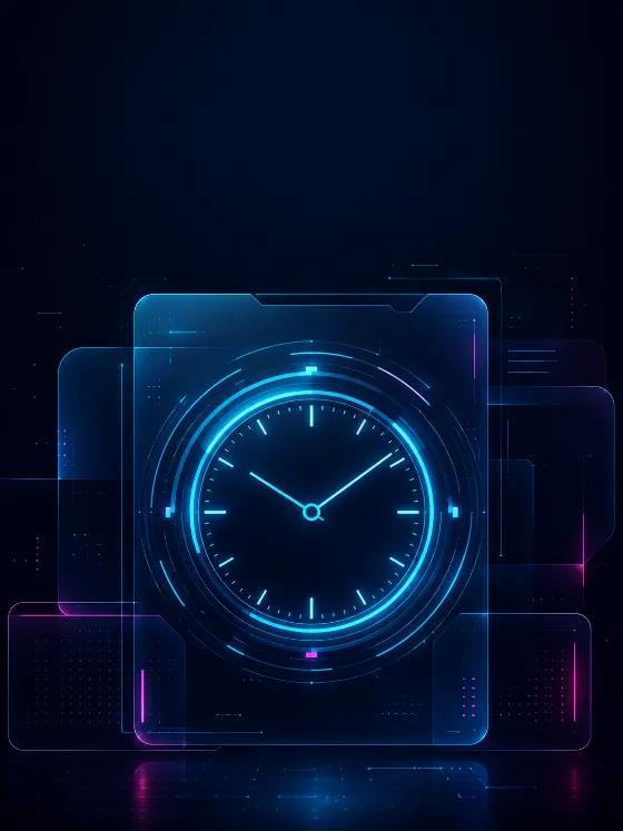 Futuristic dark iPad wallpaper with a glowing cyan circular tech interface and magenta digital accents.