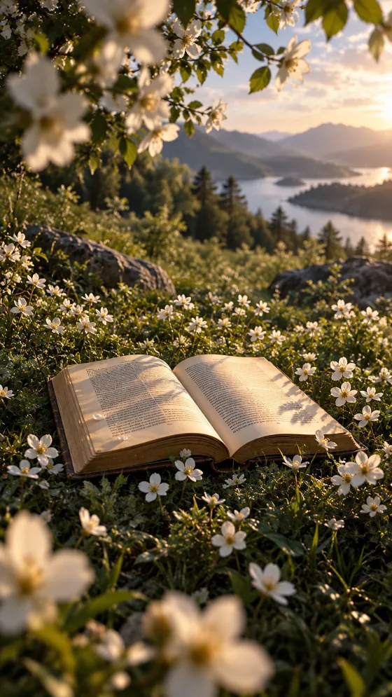 Book Among White Flowers Wallpaper for phone wallpaper