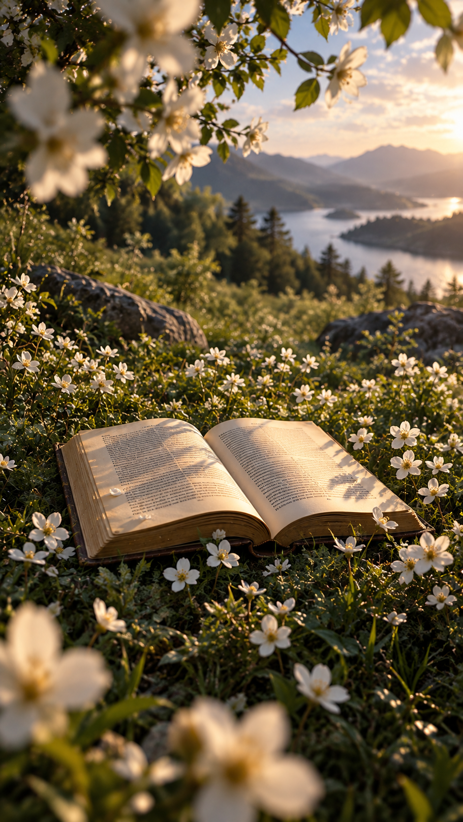 Book Among White Flowers Wallpaper for phone wallpaper