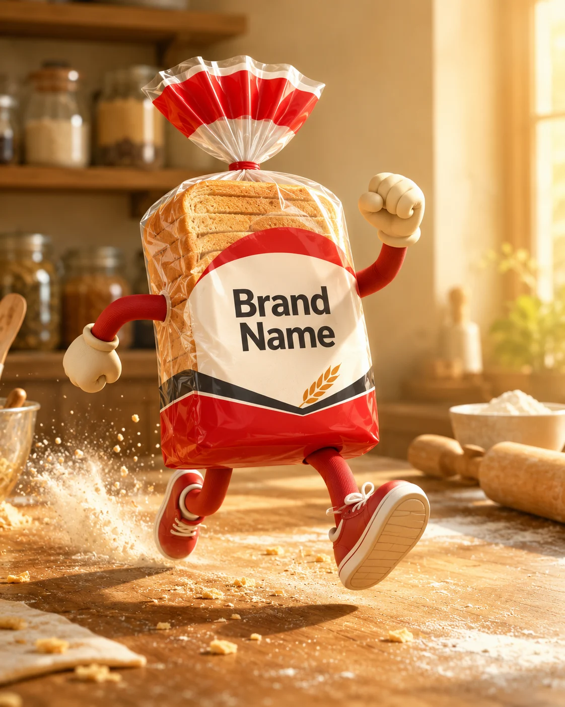 footwear product visual in kitchen, shown with clean commercial styling