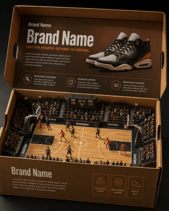 A luxury shoebox transformed into a miniature basketball arena with players on a maple court.