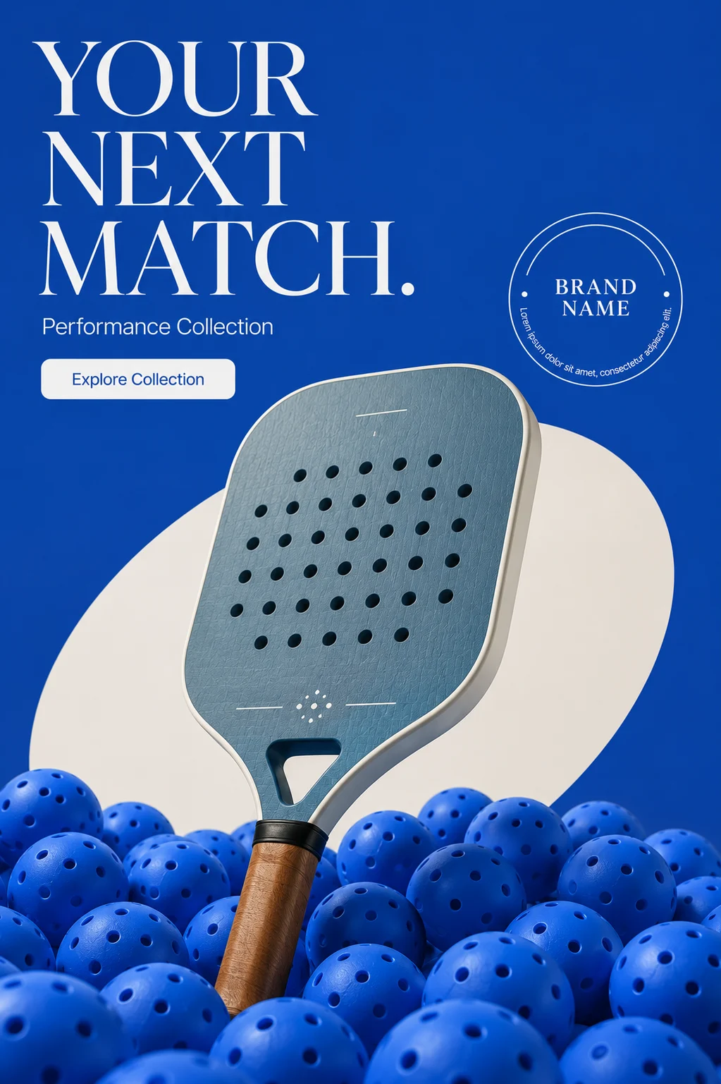 Minimal premium paddle sport campaign with editorial design and blue athletic styling.