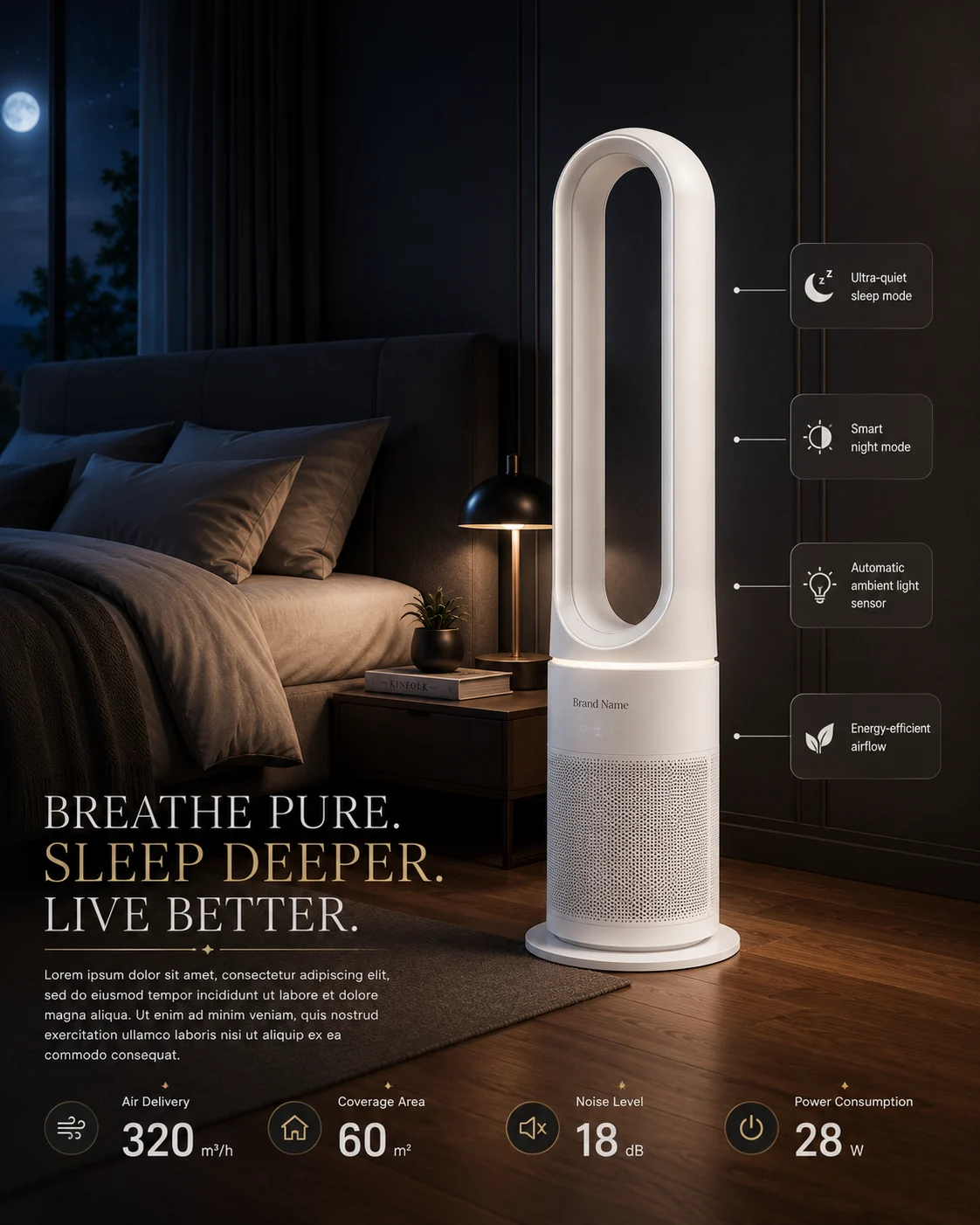 product product visual in bedroom, shown with clean commercial styling