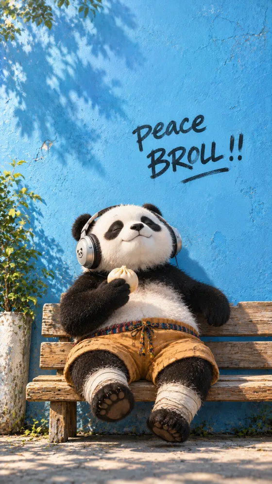 Headphone Panda on Blue Wallpaper for phone wallpaper