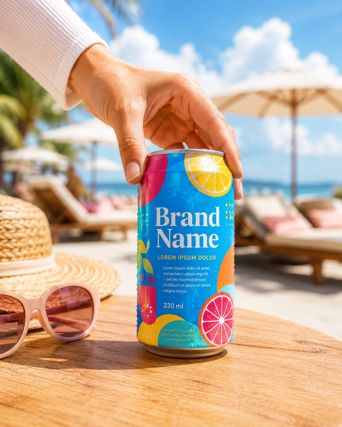 person product visual in beach ocean, shown with clean commercial styling