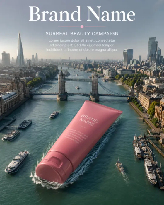 product product visual in waterfront city skyline, shown with clean commercial styling