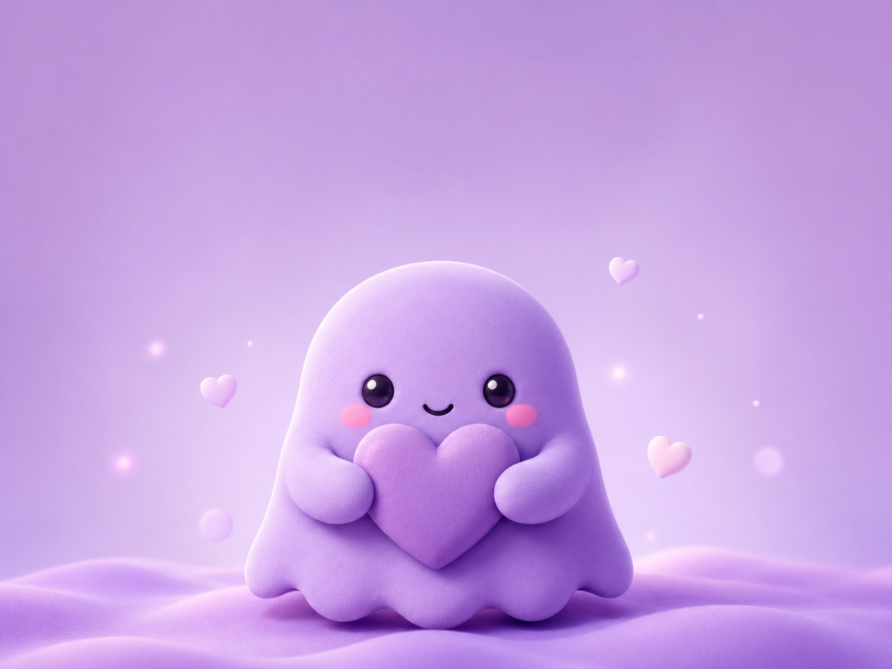 iPad Pro lock screen wallpaper with adorable character holding a purple heart with a pale heart center.