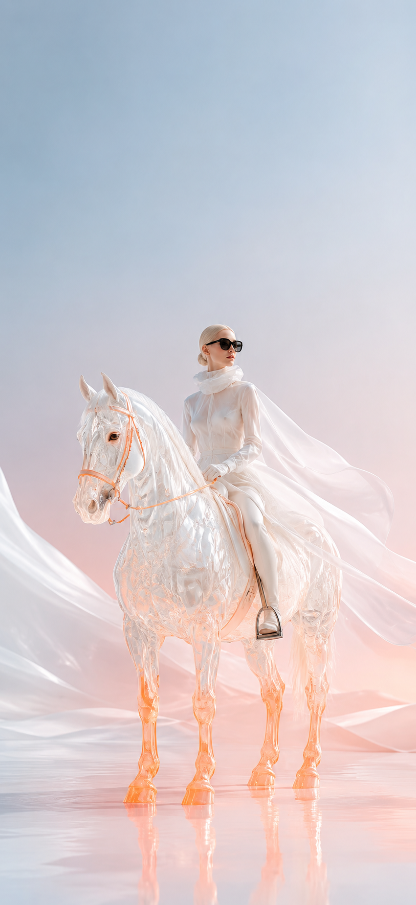 poster typography, fashion portrait, poster design, studio, seated pose, shown with iPhone-style photo styling.