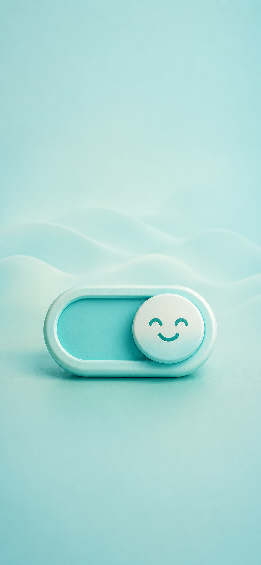 phone wallpaper wallpaper with Wallpaper for iPhone featuring a soft aqua smiley toggle with pastel teal colors, calm optimistic mood, and clean iOS aesthetic style.