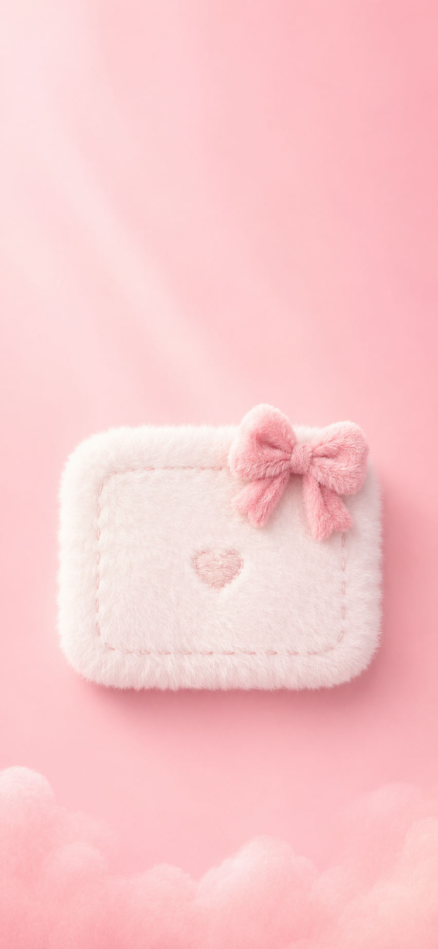 phone wallpaper wallpaper with Wallpaper for iPhone featuring a fluffy white reminder card with a pink bow, blush pink palette, gentle cute mood, and clean iOS kawaii style.