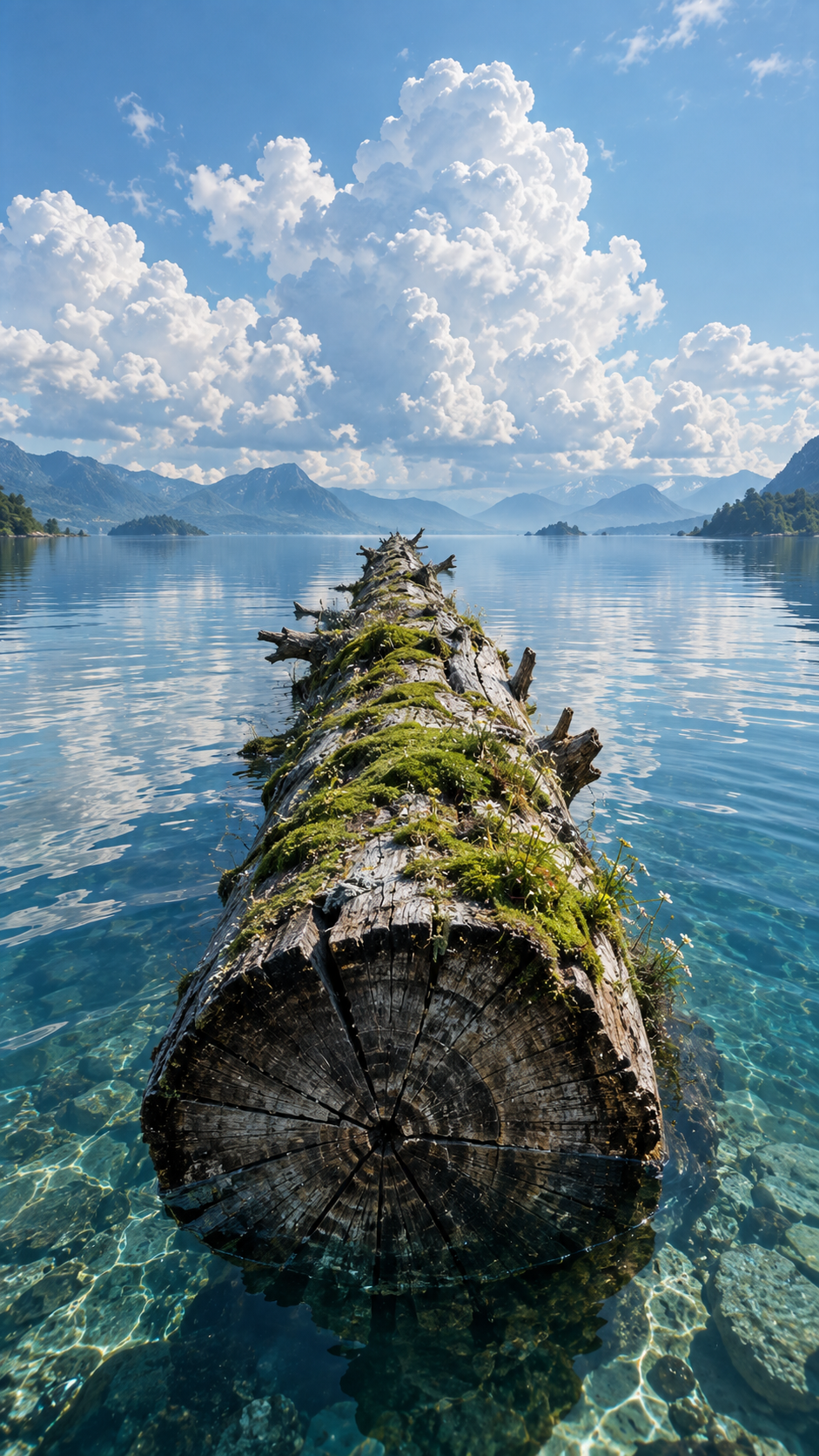Floating Log Above Clear Water Wallpaper for phone wallpaper