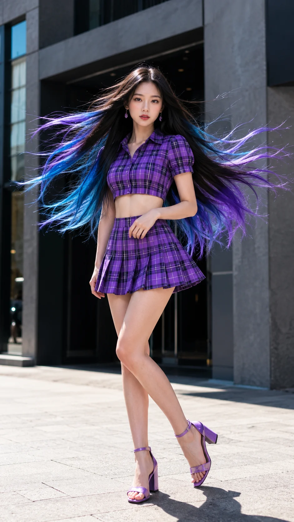 woman in street, shown with smartphone-style photo styling.